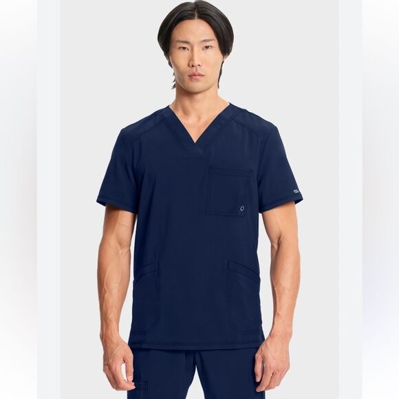 Infinity S Navy Men's V-Neck Modern Fit Scrub Top - Picture 2 of 6